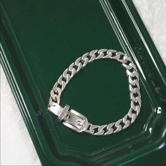 NEW 925  Sterling Silver Cuban Chain Link Belt Buckle Bracelet - Picture 5 of 7